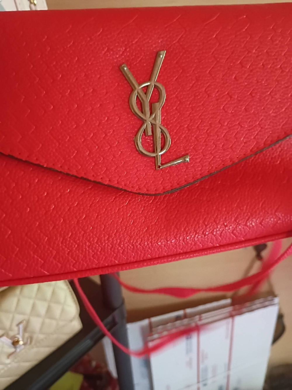 Saint Laurent Red Leather Envelope Crossbody Bag